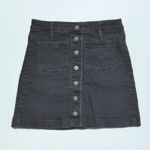 Madewell High Waisted Black Wash Button Front A-Line Denim Jean Mini Skirt 25
